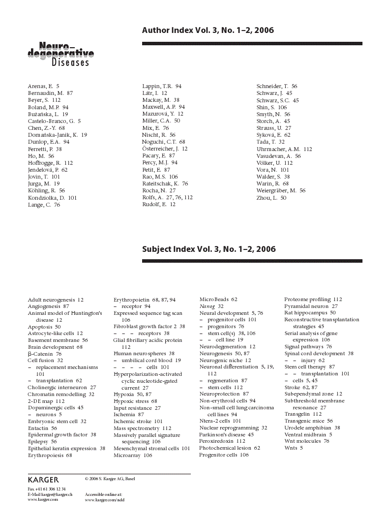 First page of Author and Subject Index Vol. 3, No. 1–2, 2006