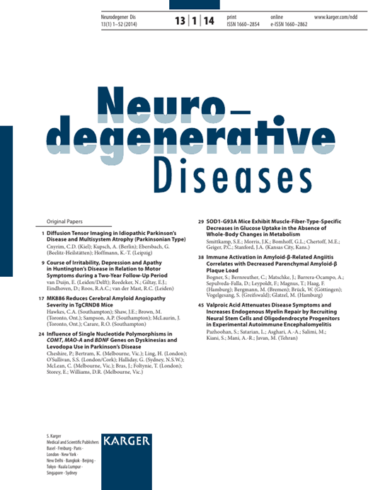 Neurodegenerative Diseases Cover Image for Volume 13, Issue 1