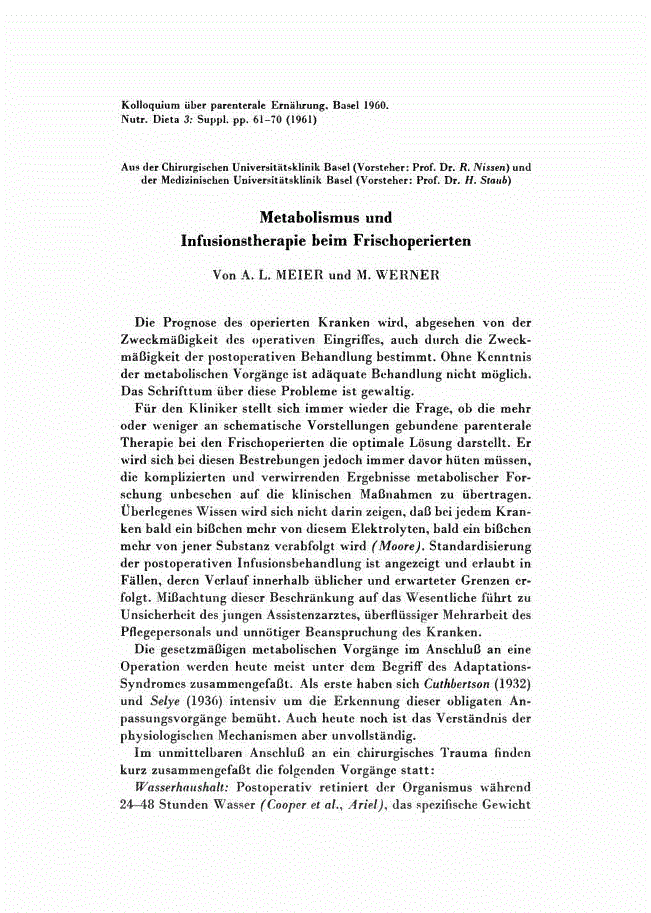 First page of Metabolismus und Infusionstherapie beim Frischoperierten