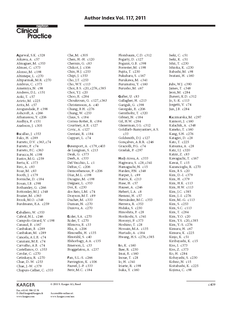 First page of Author Index Vol. 117, 2011