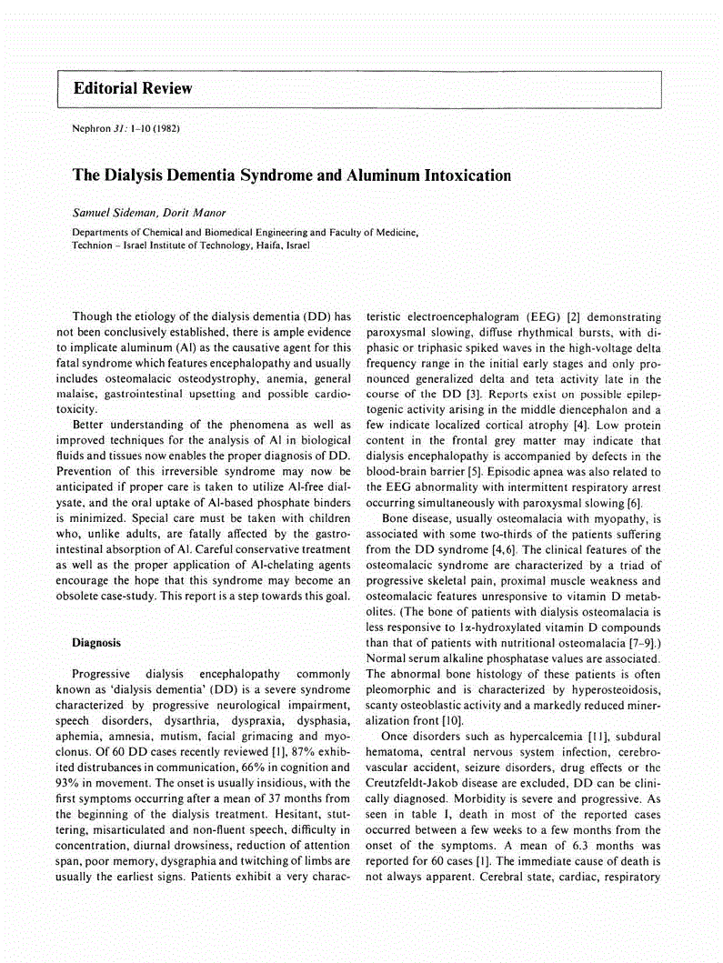 First page of The Dialysis Dementia Syndrome and Aluminum Intoxication