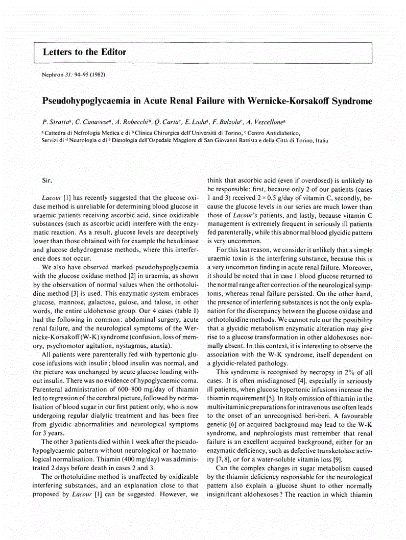 First page of Pseudohypoglycaemia in Acute Renal Failure with Wernicke-Korsakoff Syndrome