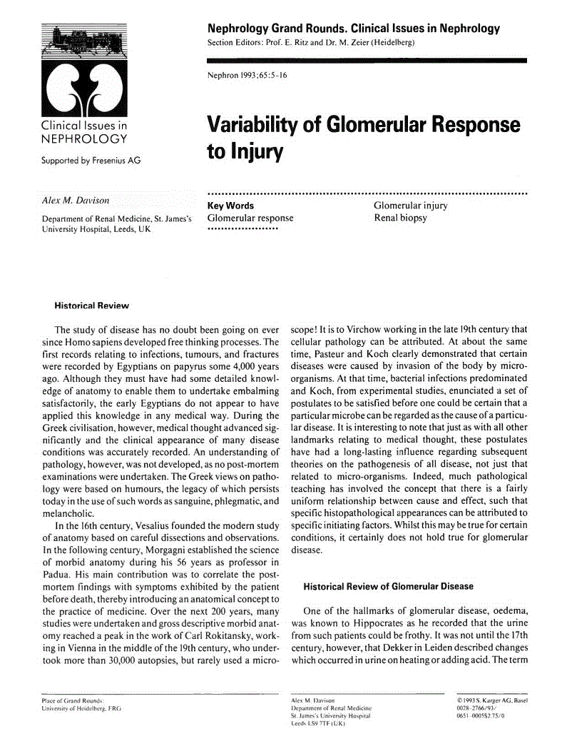 First page of Variability of Glomerular Response to Injury