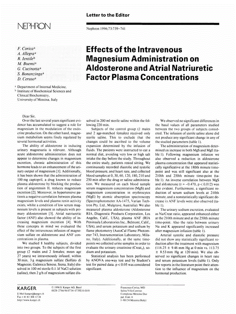 First page of Effects of the Intravenous Magnesium Administration on Aldosterone and Atrial Natriuretic Factor Plasma Concentrations