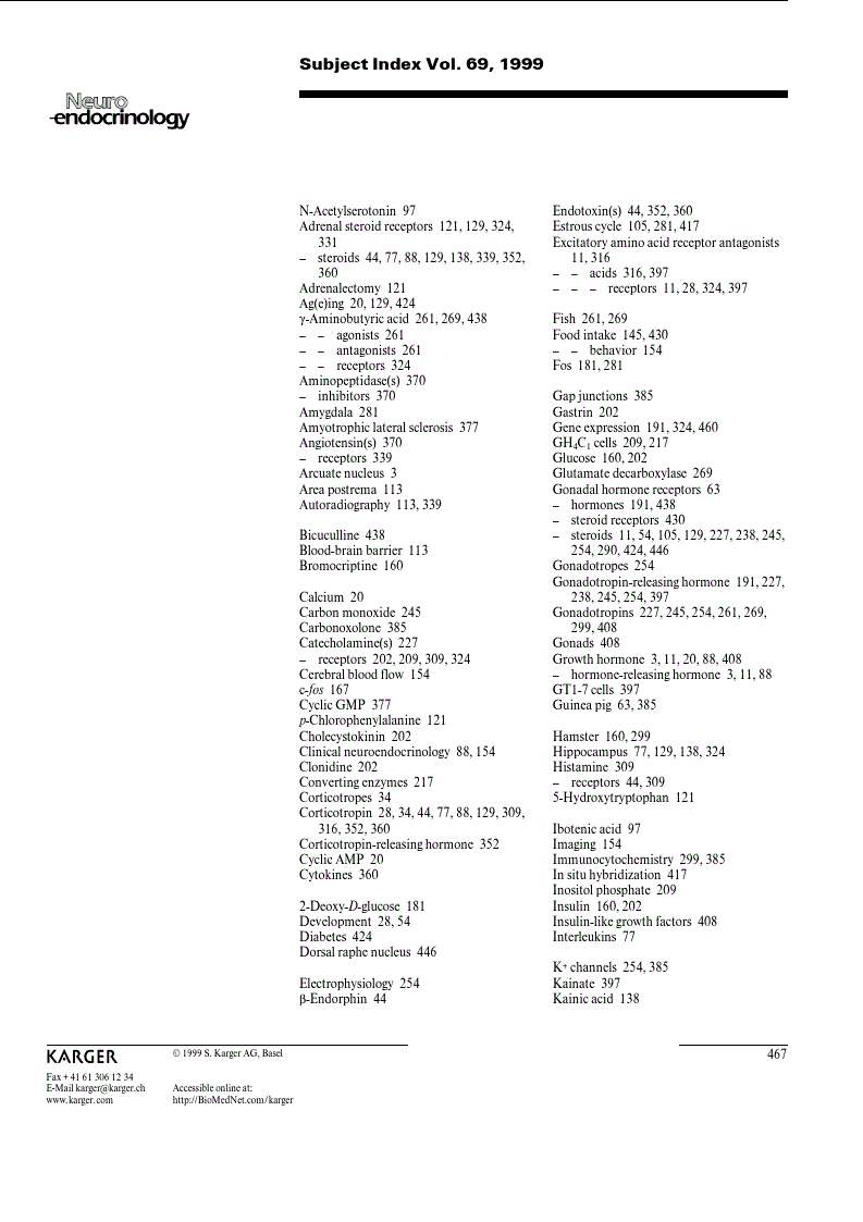 First page of Subject Index Vol. 69, 1999