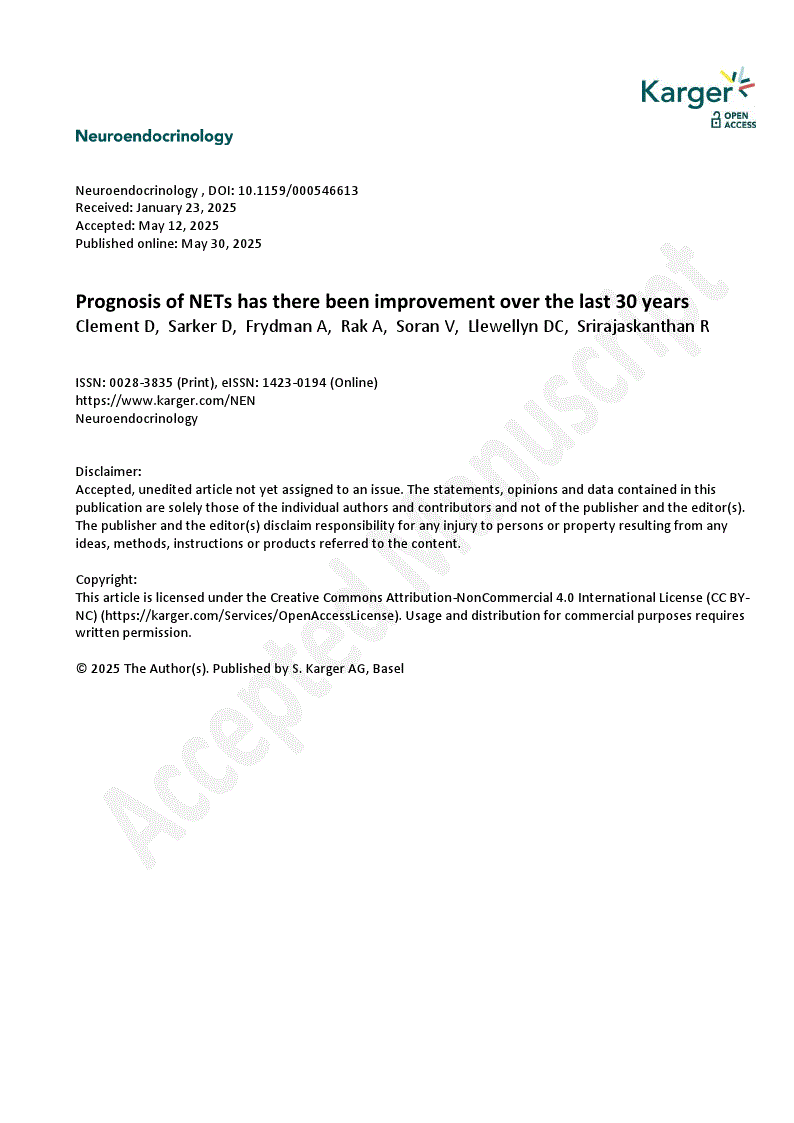 First page of Prognosis of NETs has there been improvement over the last 30 years