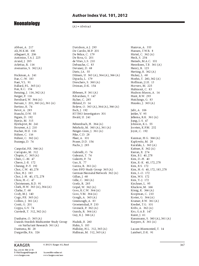 First page of Author Index Vol. 101, 2012