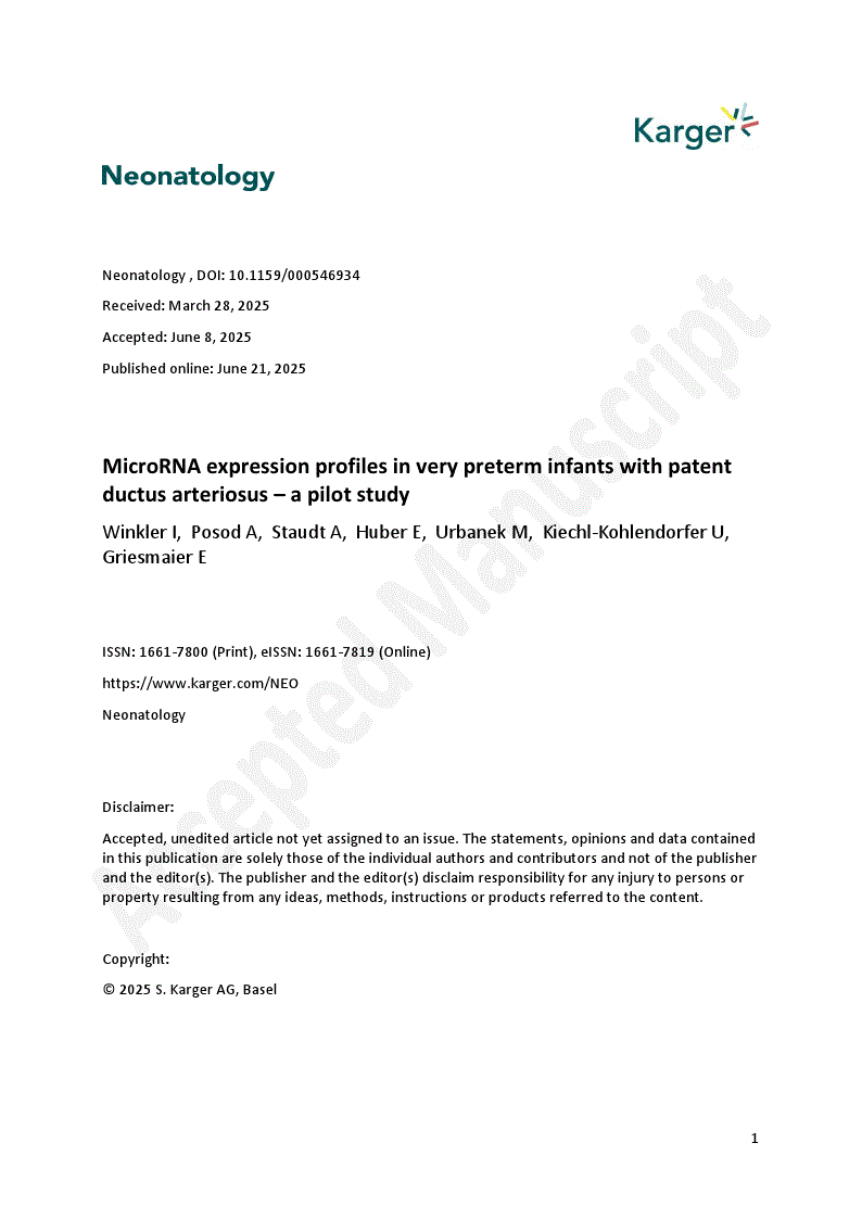 First page of MicroRNA expression profiles in very preterm infants with patent ductus arteriosus – a pilot study