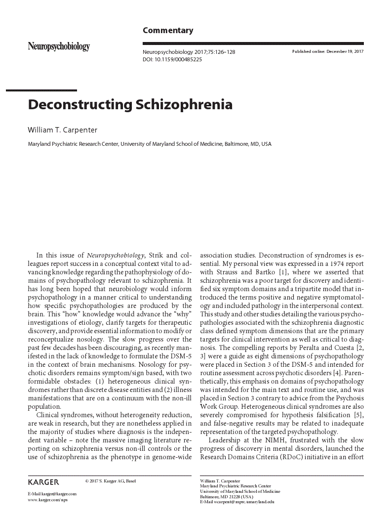 First page of Deconstructing Schizophrenia