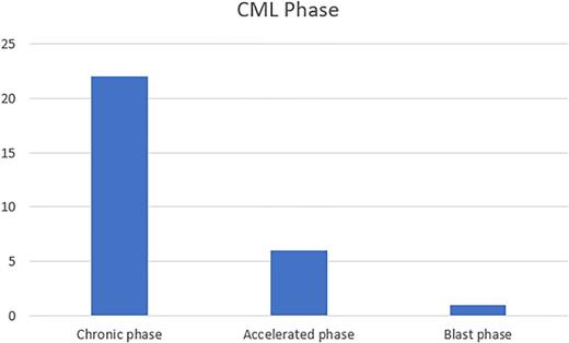 Numbers of the patients with viral reactivation based on CML phase.