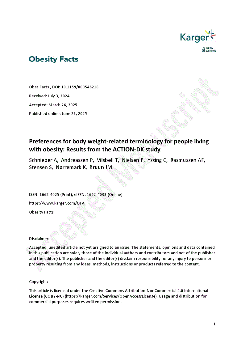 First page of Preferences for body weight-related terminology for people living with obesity: Results from the ACTION-DK study