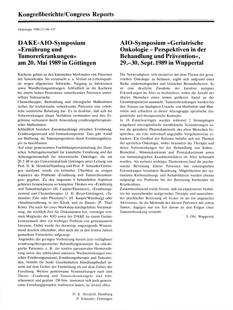 First page of DAKE-AIO-Symposium ‘Ernährung und Tumorerkrankungen’ am 20. Mai 1989 in Göttingen