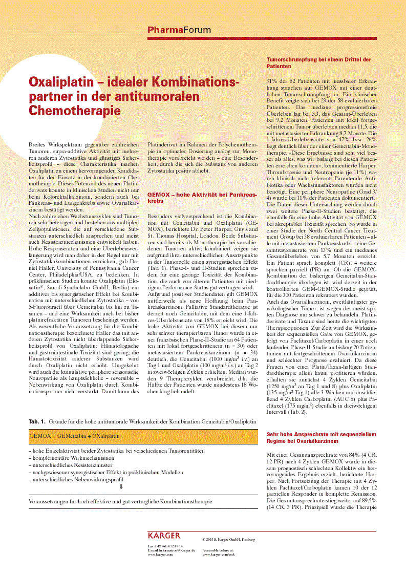 First page of Oxaliplatin – idealer Kombinationspartner in der antitumoralen Chemotherapie