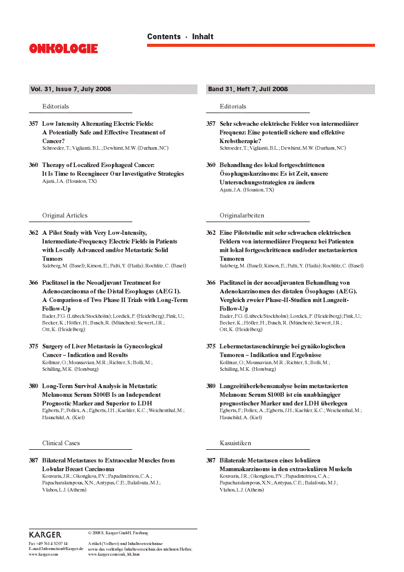 First page of Contents Vol. 31, Issue 7, July 2008<subtitle>Band 31, Heft 7, Juli 2008</subtitle>