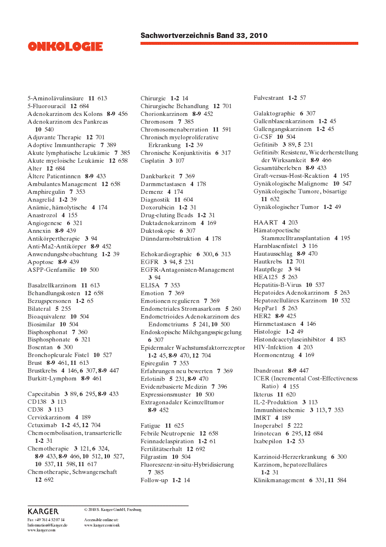 First page of Sachwortverzeichnis Band 33, 2010