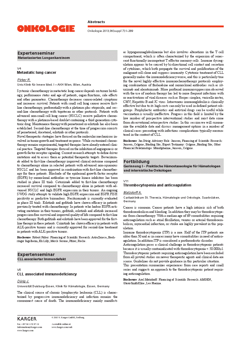 First page of Jahrestagung der Deutschen, Österreichischen und Schweizerischen Gesellschaften für Hämatologie und Onkologie. Wien, 18.-22. Oktober 2013: Abstracts