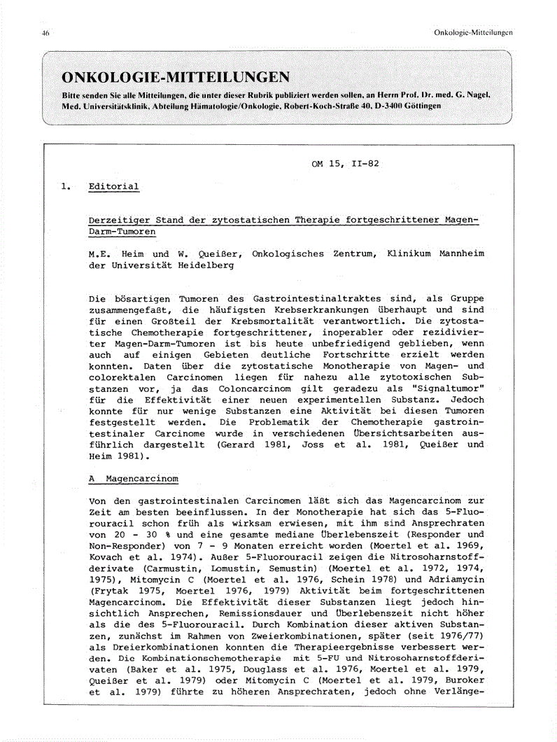 First page of Onkologie-Mitteilungen