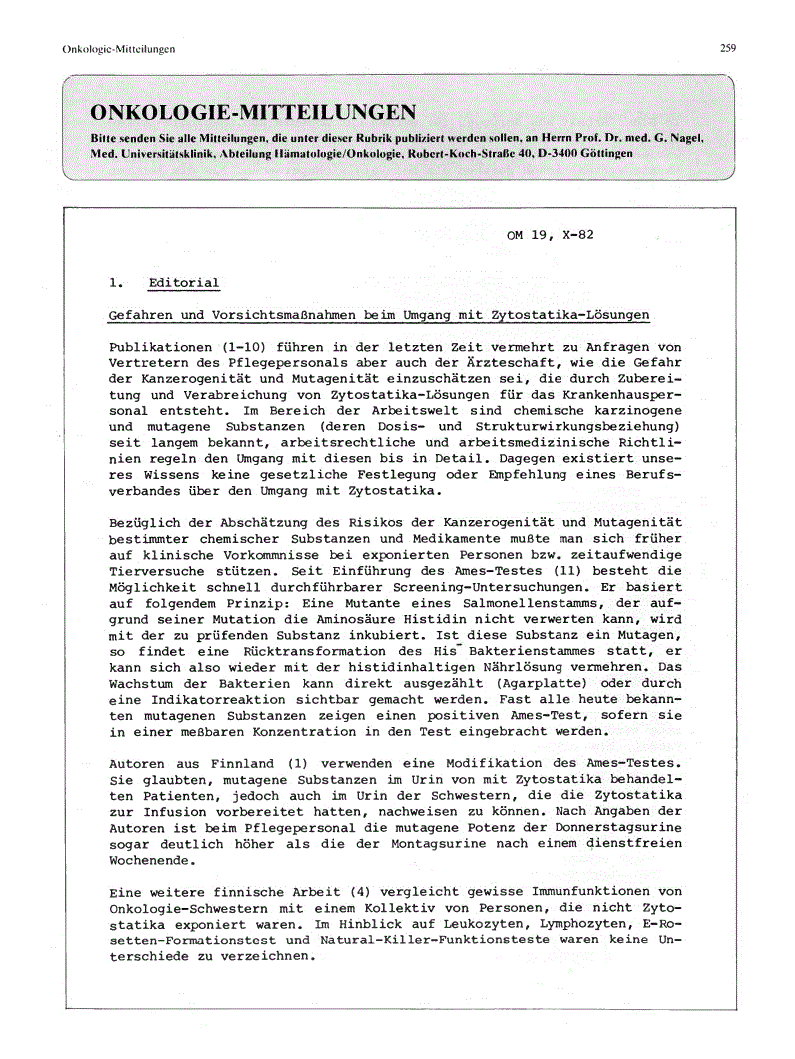 First page of Onkologie-Mitteilungen