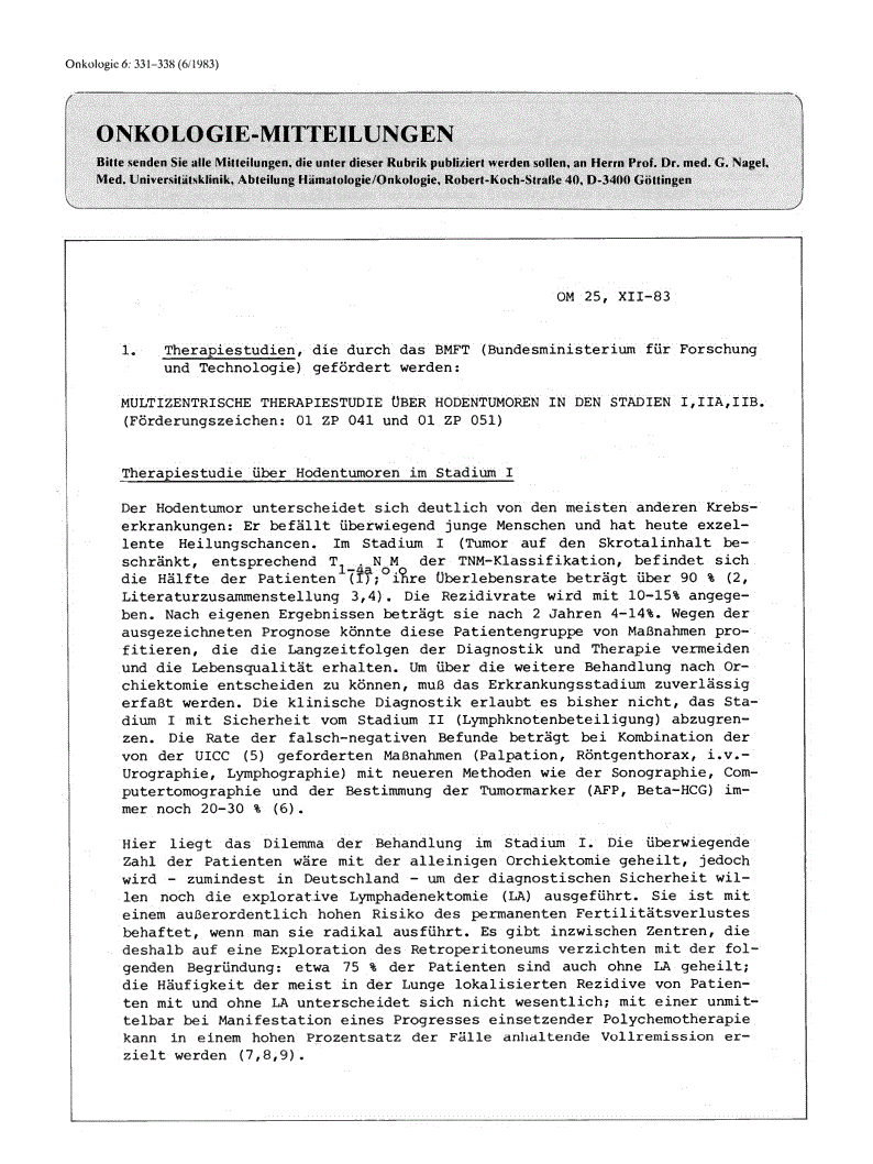 First page of Onkologie-Mitteilungen