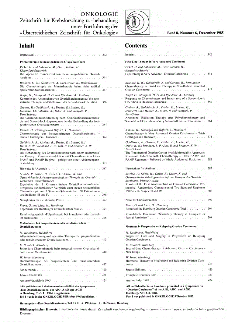 First page of Inhalt, Vol. 8, No. 6 1985