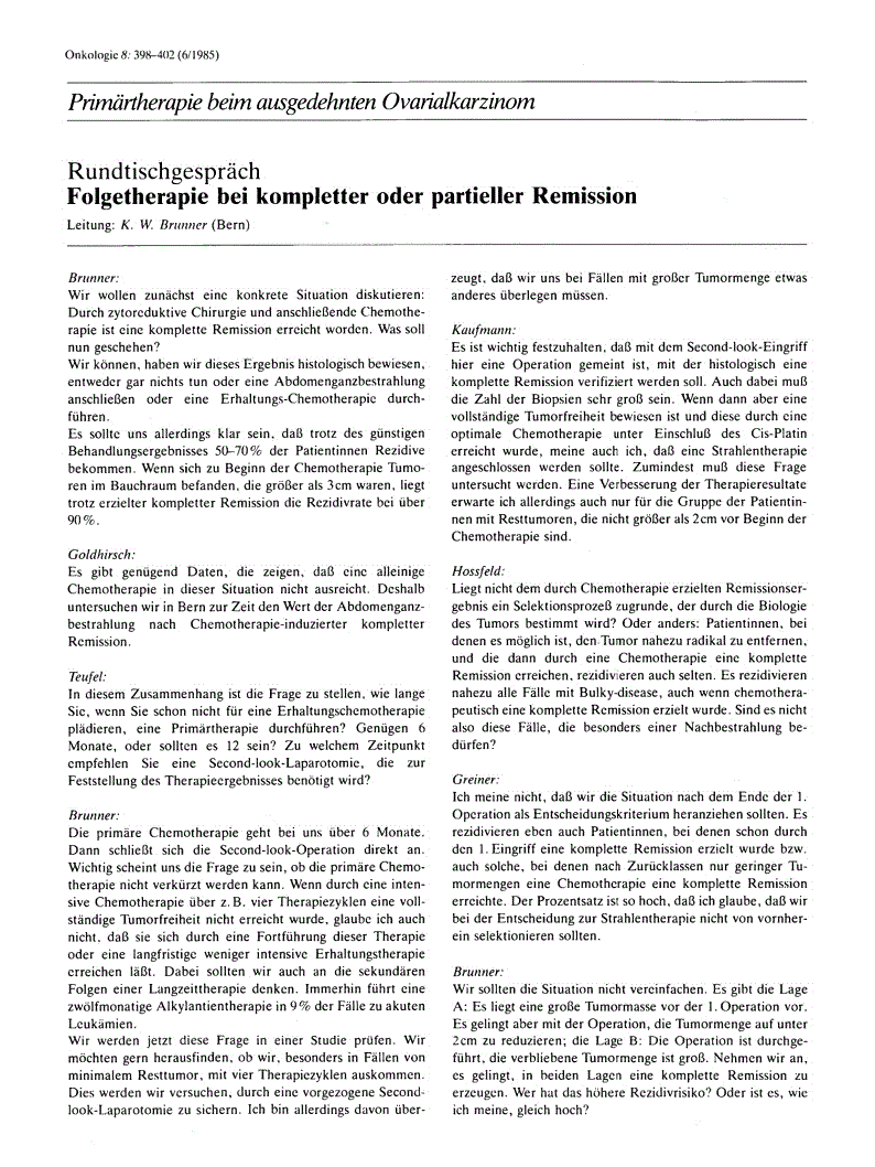 First page of Rundtischgespräch Folgetherapie bei kompietter oder partieller Remission