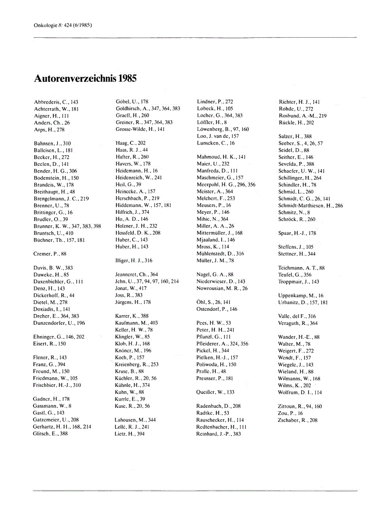 First page of Autorenverzeichnis 1985