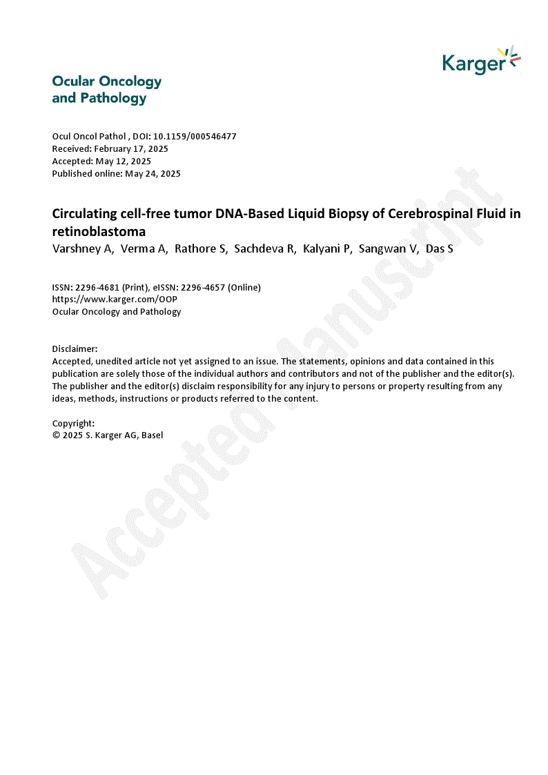 First page of Circulating cell-free tumor DNA-Based Liquid Biopsy of Cerebrospinal Fluid in retinoblastoma