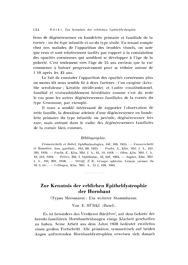 First page of Zur Kenntnis der erblichen Epitheldystrophie der Hornhaut<subtitle>(Typus Meesmann): Ein weiterer Stammbaum</subtitle>