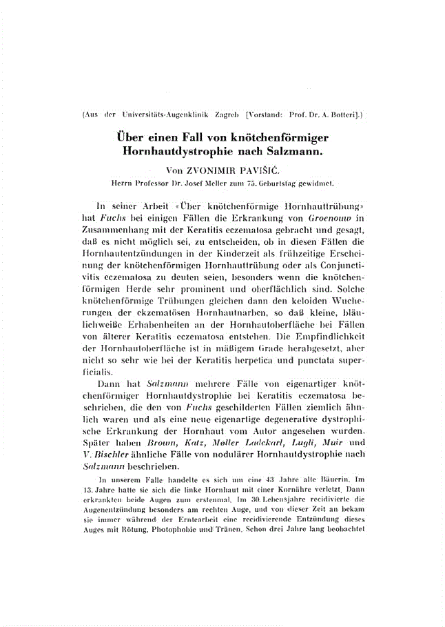 First page of über einen Fall von knötchenförmiger Hornhautdystrophie nach Salzmann