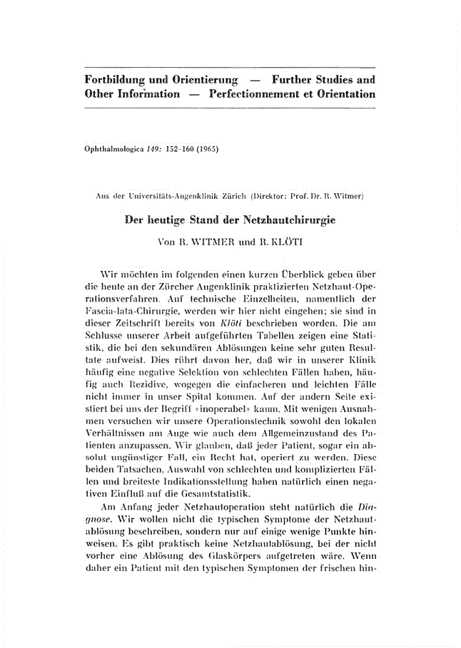 First page of Der heutige Stand der Netzhautchirurgie