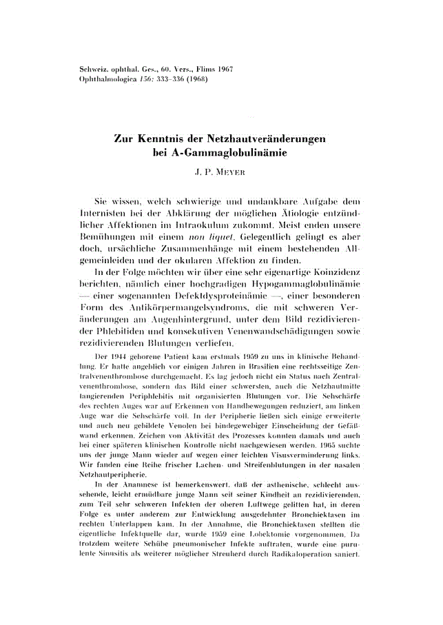 First page of Zur Kenntnis der Netzhautveränderungen bei A-Gammaglobulinämie