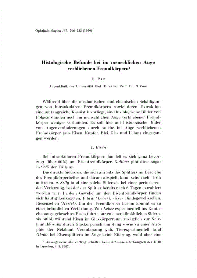 First page of Histologische Befunde bei im menschlichen Auge verbliebenen Fremdkörpern