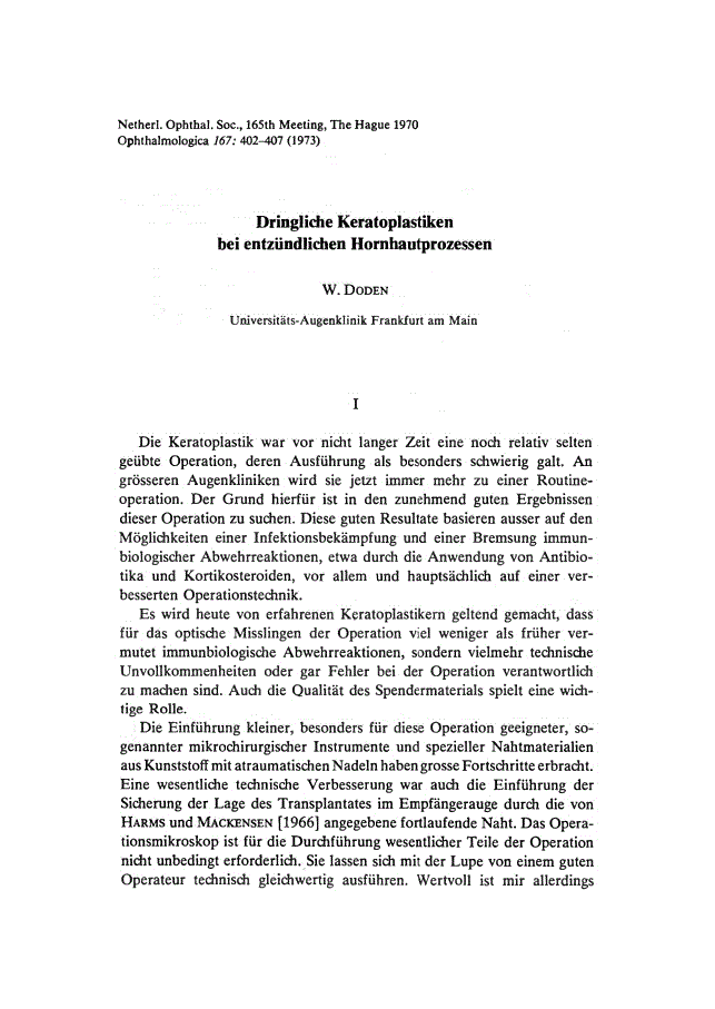 First page of Dringliche Keratoplastiken bei entzündlichen Hornhautprozessen