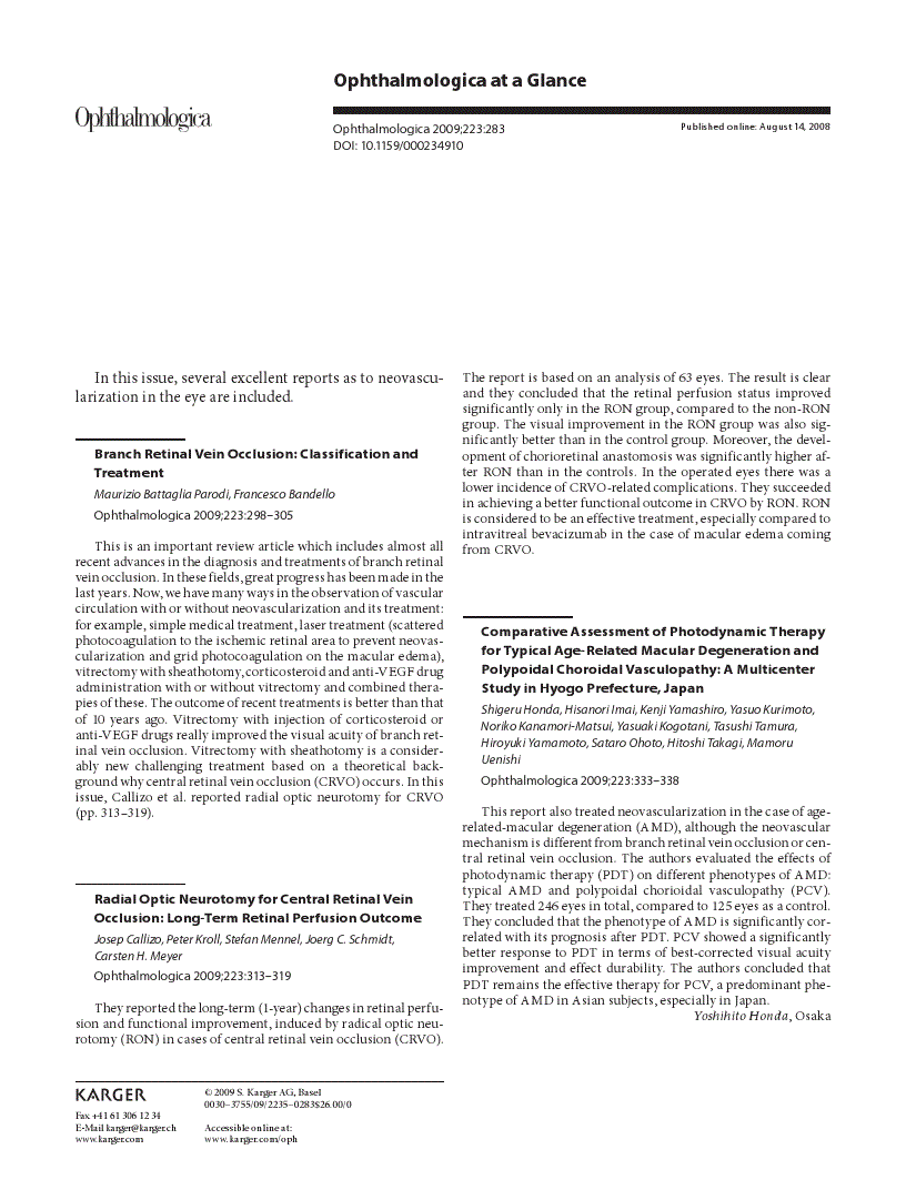 First page of Ophthalmologica at a Glance