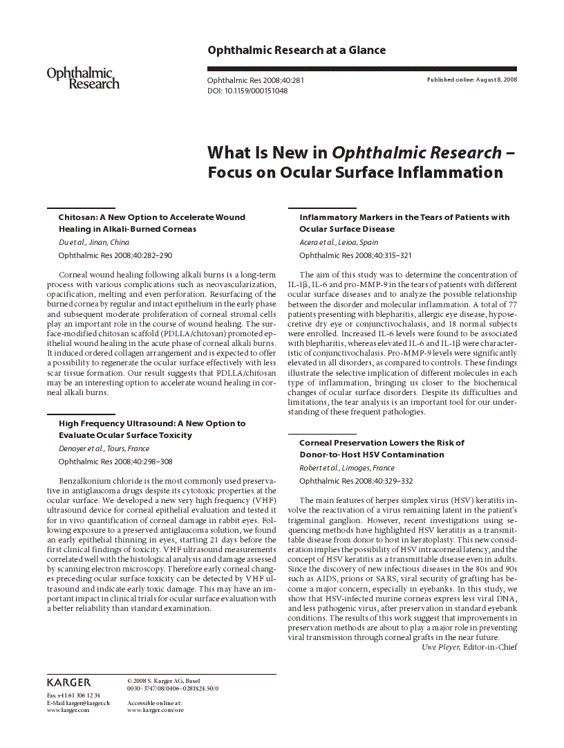 First page of What Is New in Ophthalmic Research – Focus on Ocular Surface Inflammation