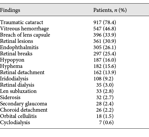 Ocular findings in eyes with IOFBs