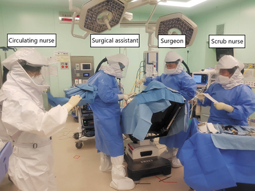 Fig. 1. Patient positioning and preparation in the negative-pressure operating room.