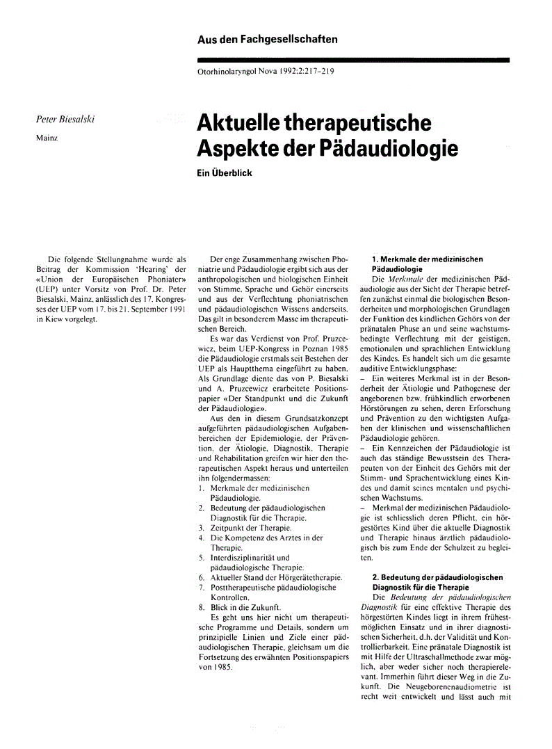 First page of Aktuelle therapeutische Aspekte der Pädaudiologie<subtitle>Ein Überblick</subtitle>
