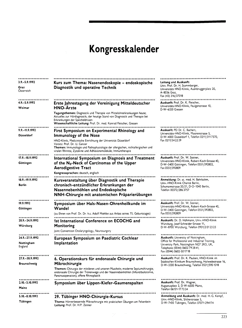 First page of Kongresskalender