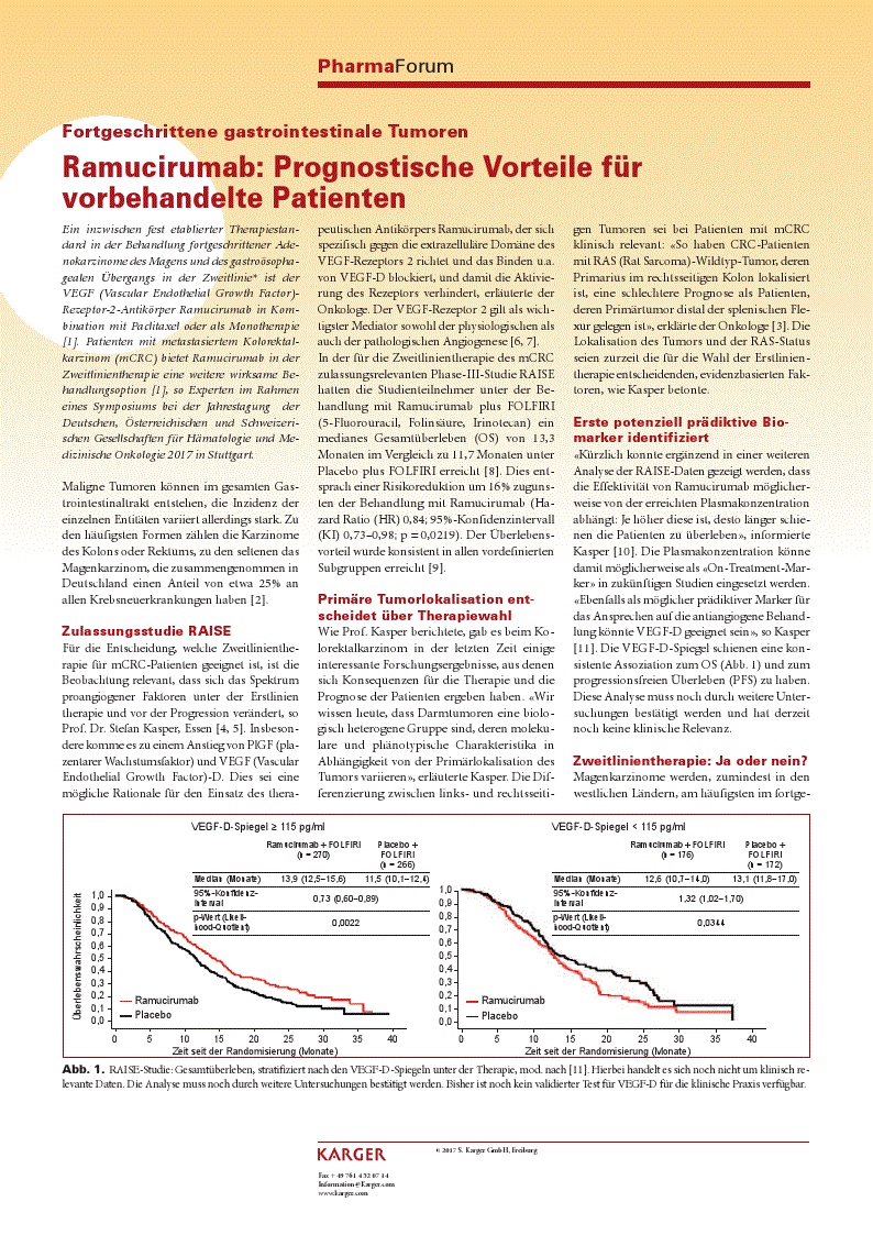 First page of Fortgeschrittene gastrointestinale Tumoren. Ramucirumab: Prognostische Vorteile für vorbehandelte Patienten