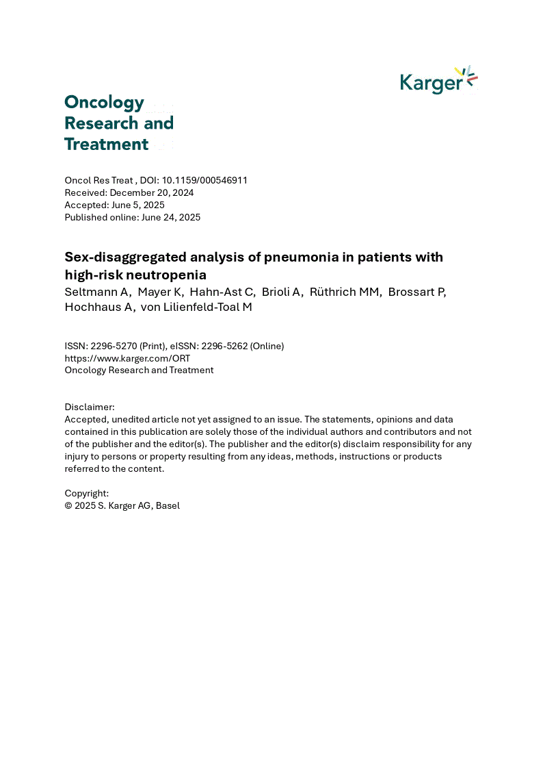 First page of Sex-disaggregated analysis of pneumonia in patients with high-risk neutropenia