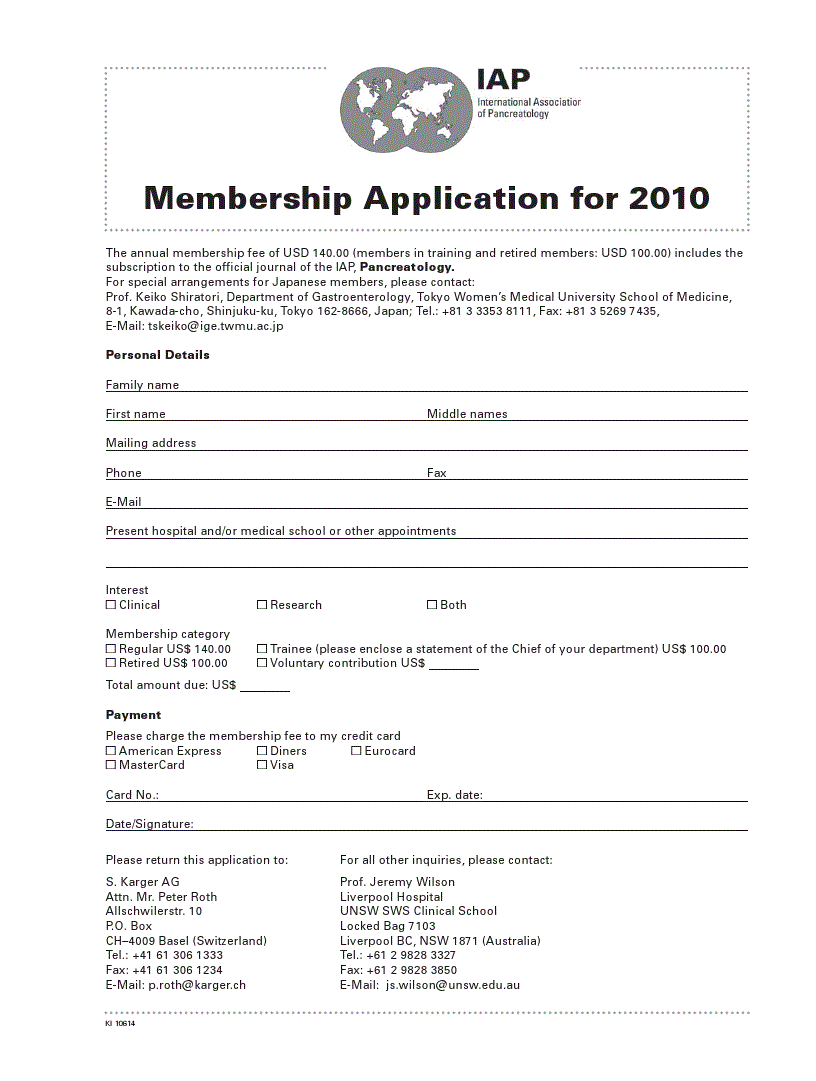 First page of IAP Membership Application Form 2010