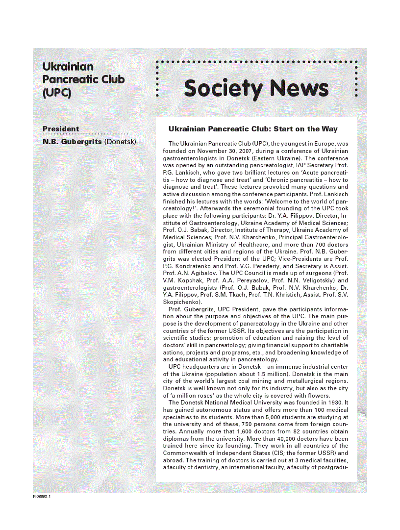 First page of UPC Society News