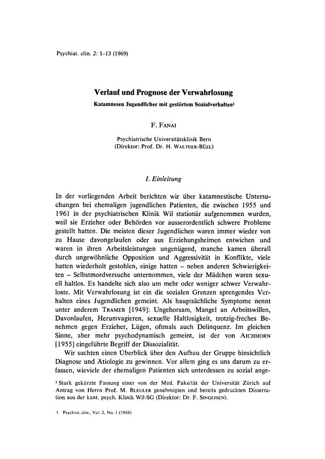 First page of Verlauf und Prognose der Verwahrlosung<subtitle>Katamnesen Jugendlicher mit gestörtem Sozialverhalten</subtitle>