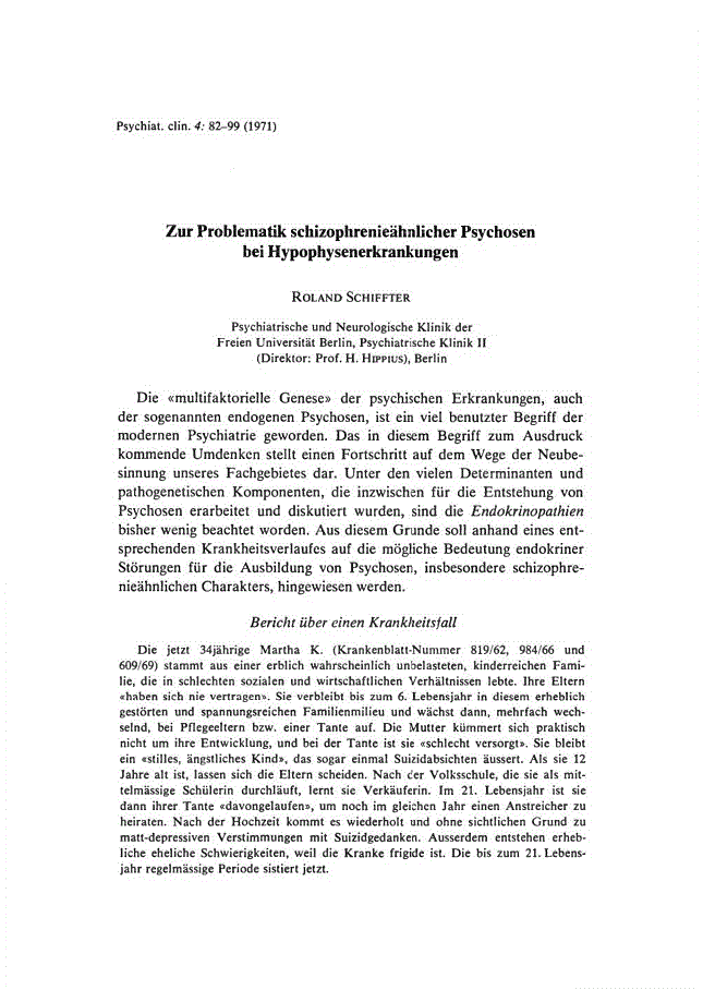 First page of Zur Problematik schizophrenieähnlicher Psychosen bei Hypophysenerkrankungen