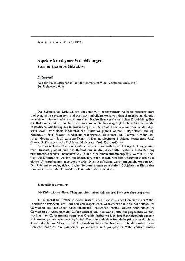 First page of Aspekte katathymer Wahnbildungen<subtitle>Zusammenfassung der Diskussionen</subtitle>