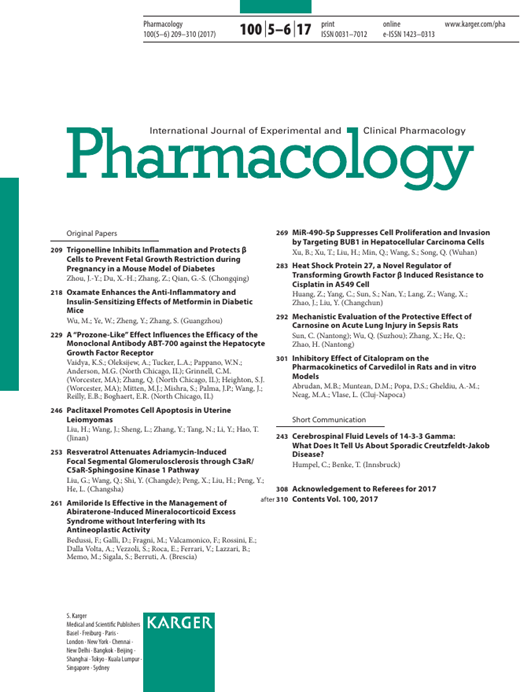Pharmacology Cover Image for Volume 100, Issue 5-6