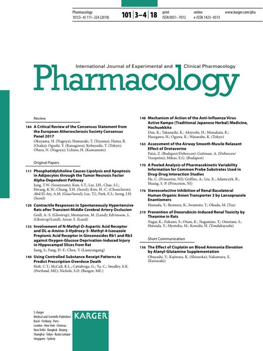 Pharmacology Cover Image for Volume 101, Issue 3-4