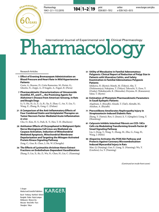 Pharmacology Cover Image for Volume 104, Issue 1-2