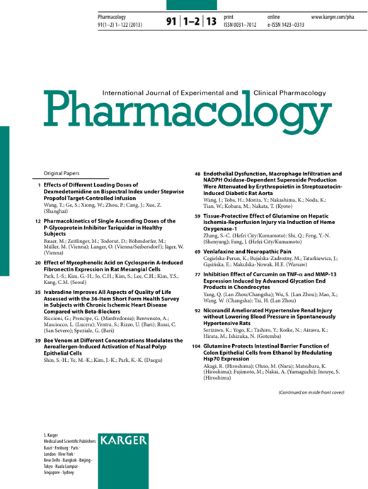 Pharmacology Cover Image for Volume 91, Issue 1-2